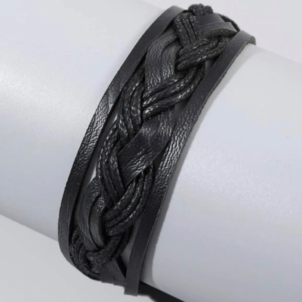 LAST ONE Black Leather Boho Bracelet - Picture 2 of 4